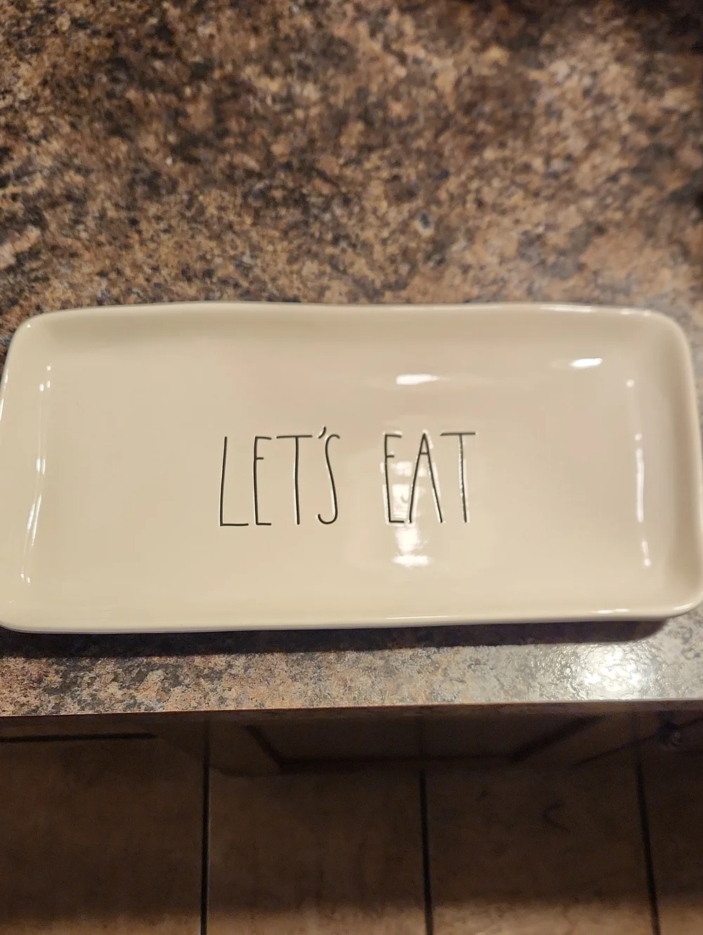 Rae Dunn Cream Ceramic Serving Platter with Black Print